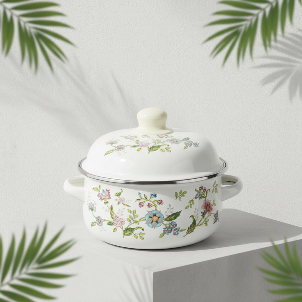 20cm加厚双耳搪瓷锅 煮粥 煮面 煲汤 熬中药 可加热不挑灶具