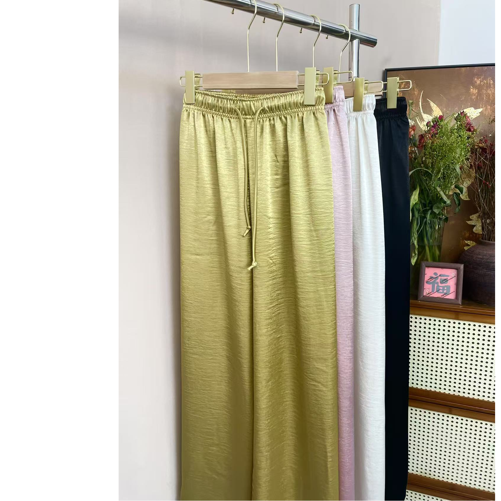 知喜  冰凉裤    2025夏季新款新中式阔腿裤松紧腰显瘦百搭高腰