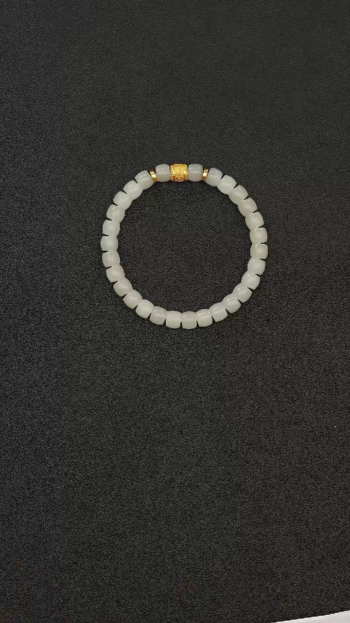 银S925镶嵌手串和田玉MZY014白玉直切手串