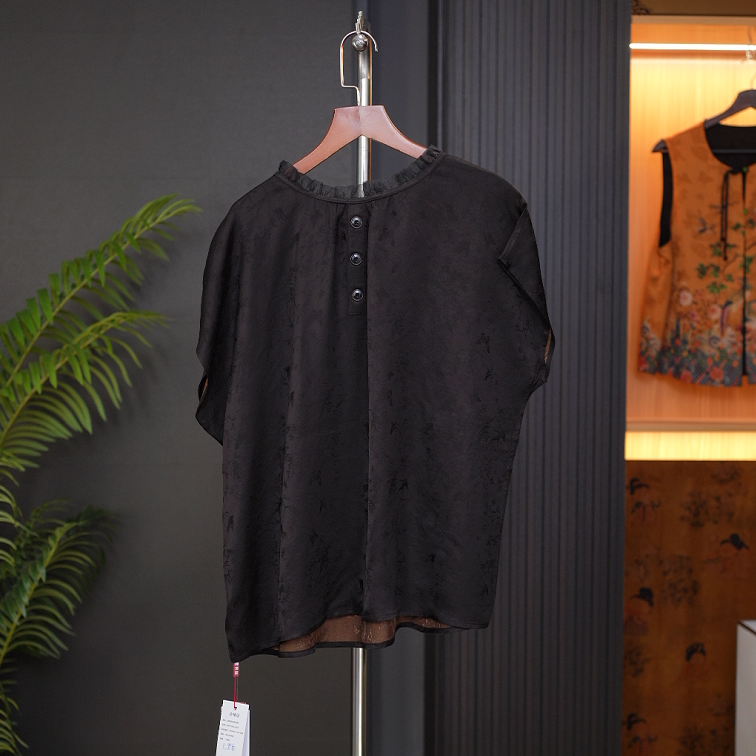 【周记元旦福利】七里香-复古国风香云纱上衣前一衣四穿花边领短袖