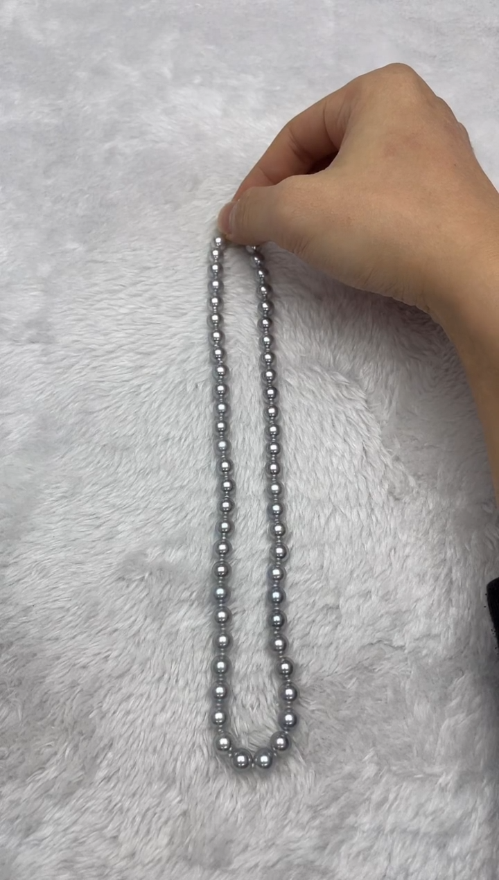 项链银S925镶嵌海水珍珠AK真多麻7-7.5mm