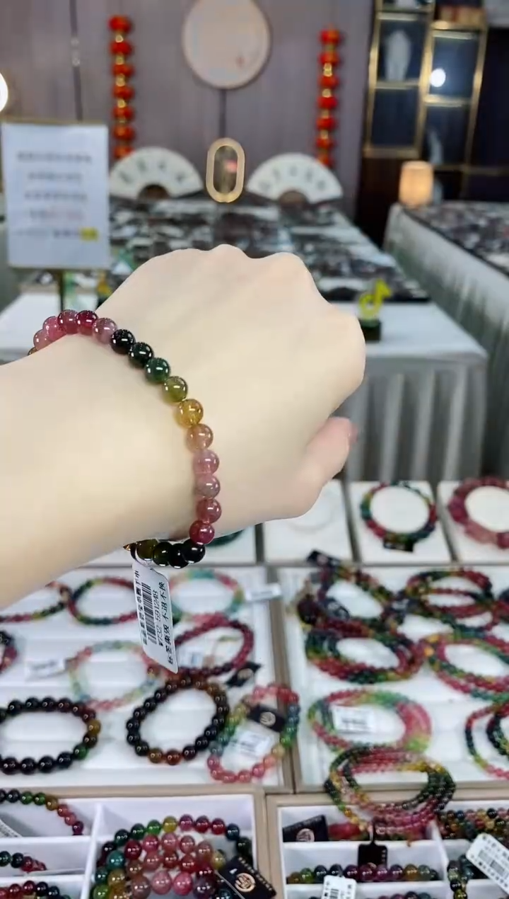 老矿碧玺色标彩虹单圈手串6mm+未镶嵌碧玺dan多样性发货一条