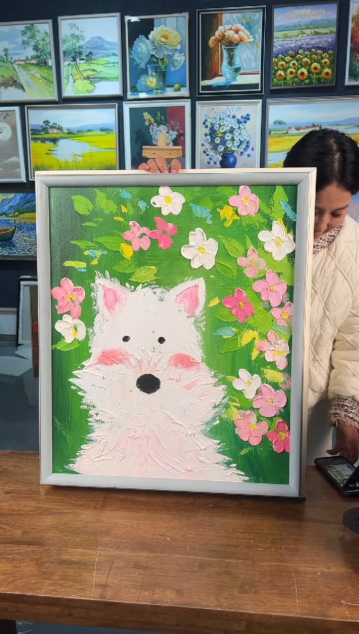 【闪购商品】油画38号 50*60 花狗-手绘油画