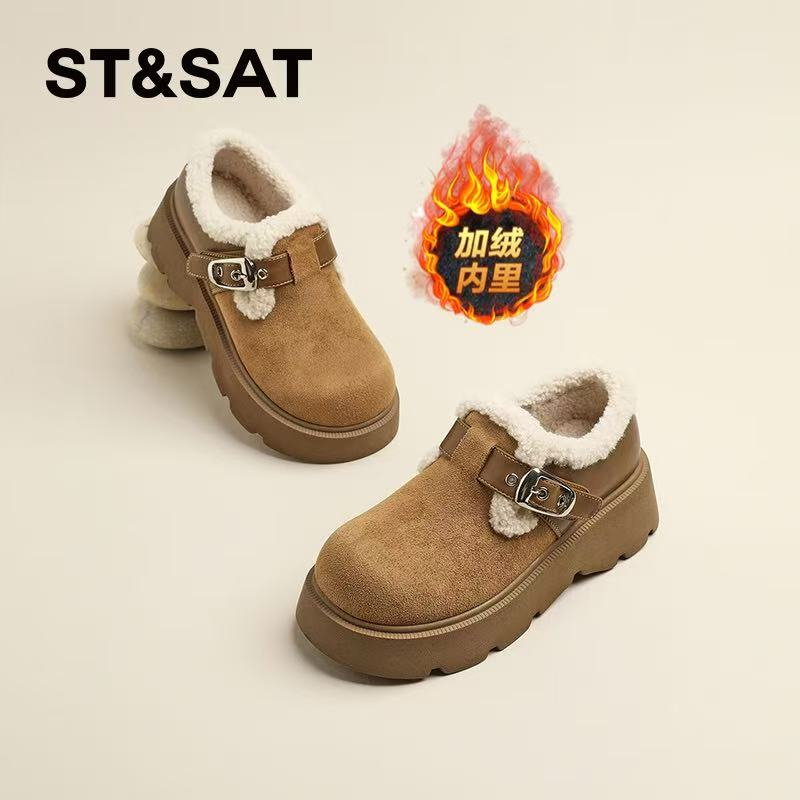星期六2025加厚时尚休闲风时尚休闲鞋百搭棉鞋防滑冬季中跟平底