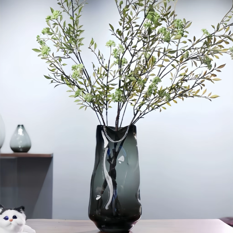 爱在心口 | 烟灰原色加厚水晶玻璃花瓶高级感水养鲜切花客厅摆件