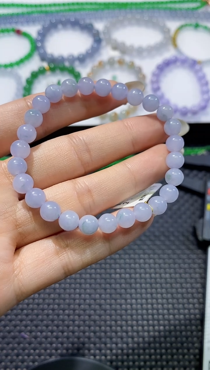 散珠翡翠卡6.9紫飘花手串