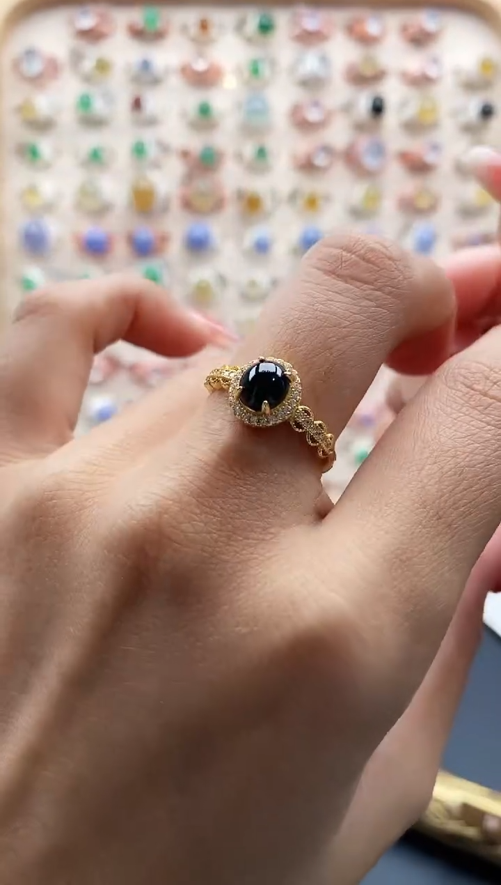 【闪购商品】翡翠戒指银S925镶嵌缅甸天然A货翡翠111 10+3