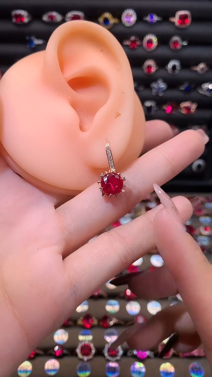 【闪购商品】红宝石耳饰银S925镶嵌玫瑰金