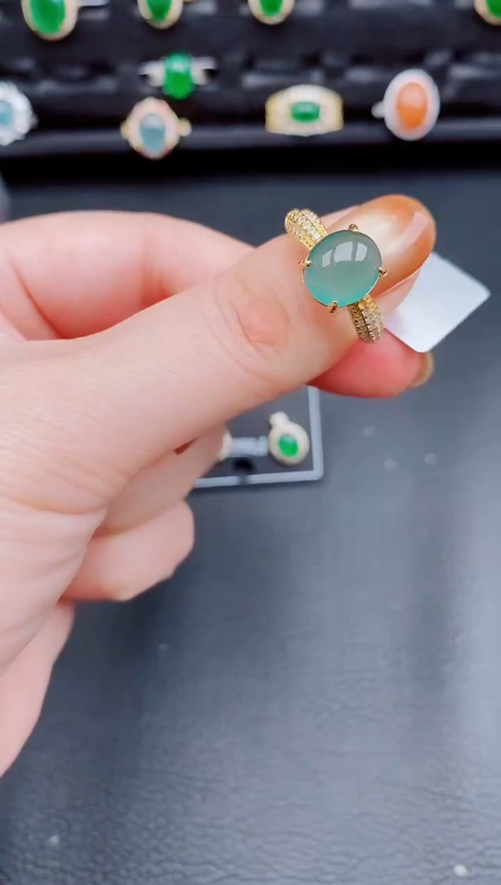 【闪购商品】翡翠戒指银S925镶嵌天然a货翡翠394