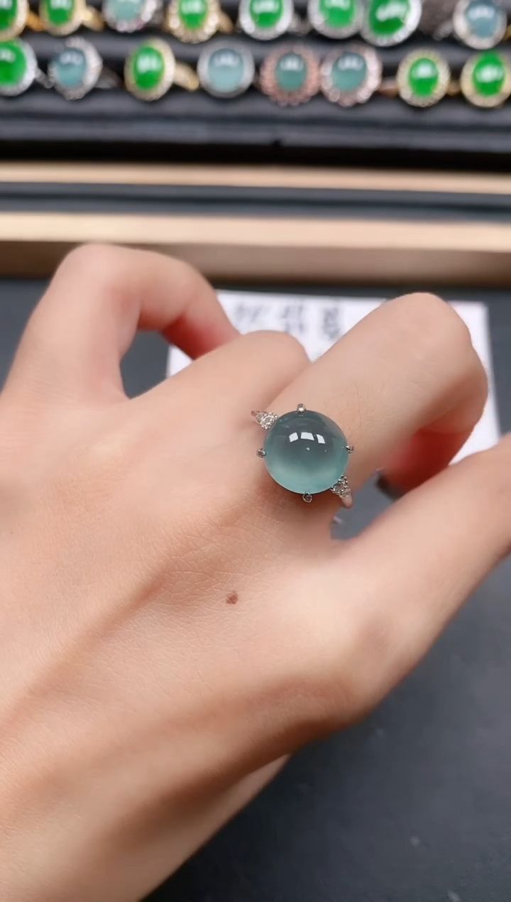 翡翠戒指银S925镶嵌1111