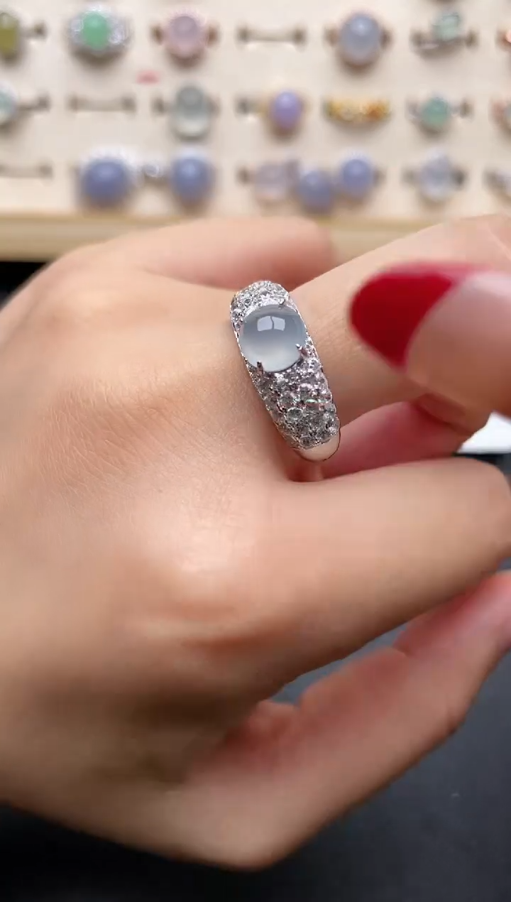 【闪购商品】翡翠戒指银S925镶嵌一物一证一礼盒