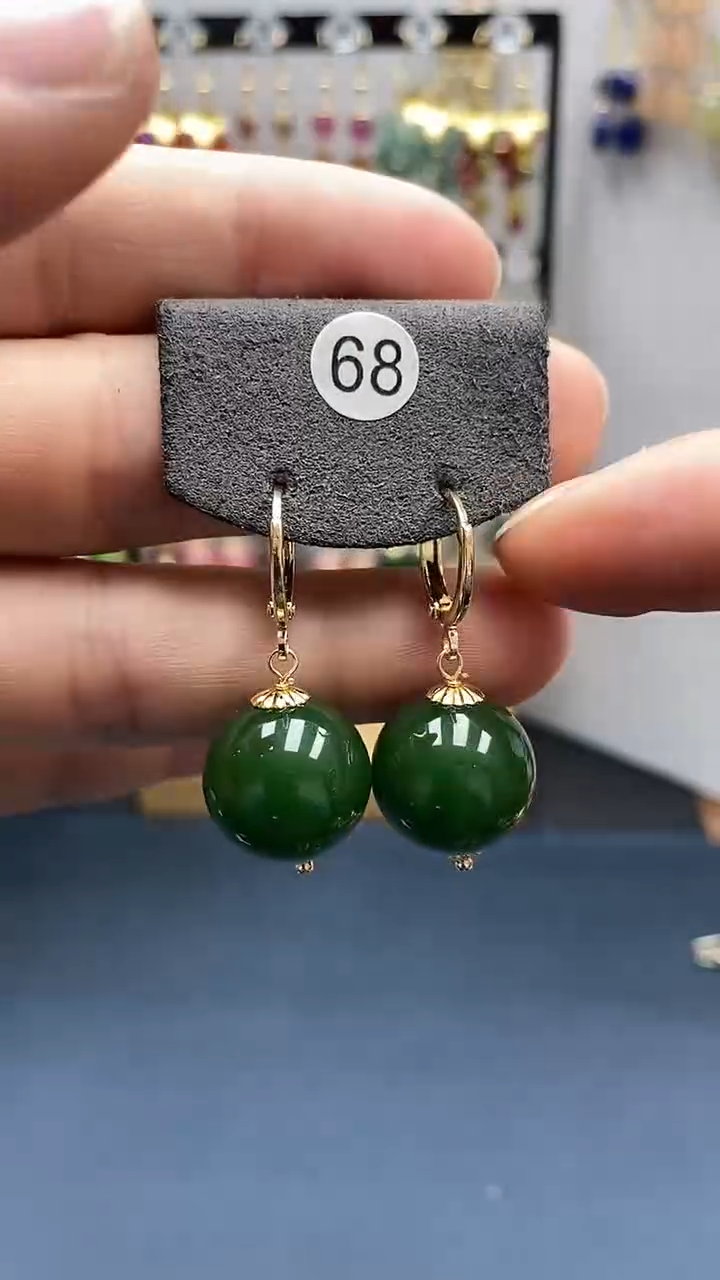 【闪购商品】和田玉耳饰银S925镀金镶嵌尺寸16mm耳扣22