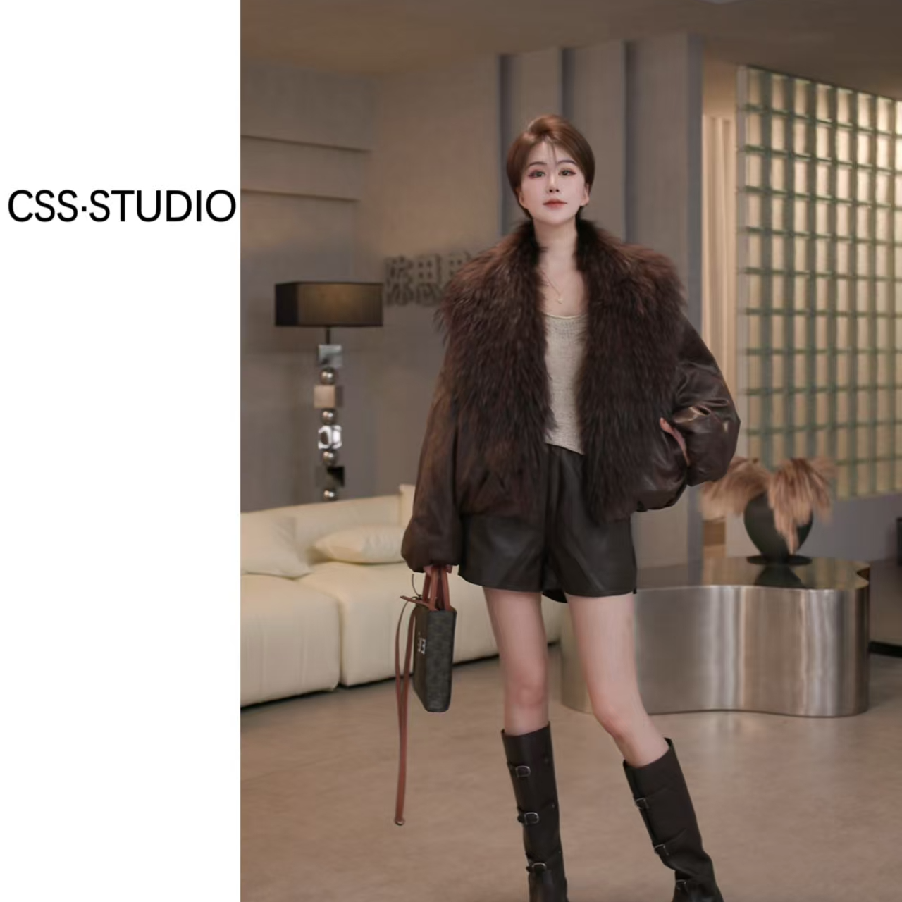 【思思专属】2025新款时尚貉子毛领休闲鹅绒皮草外套  C88553