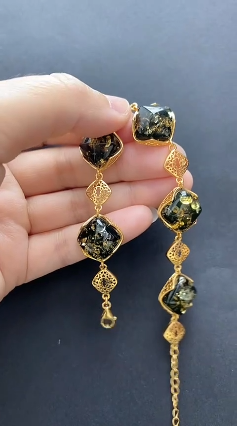 【闪购商品】琥珀裸石银S925镶嵌琥珀手链