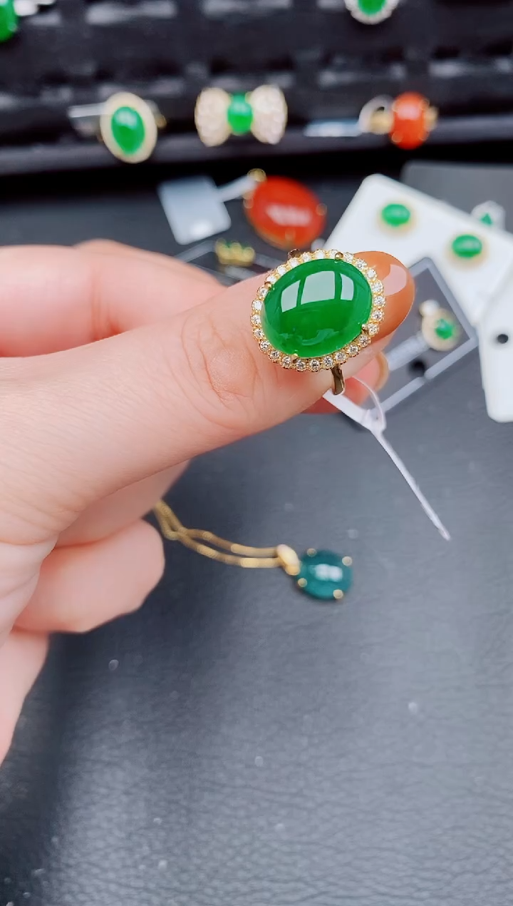 【闪购商品】翡翠戒指银S925镶嵌天然a货翡翠562