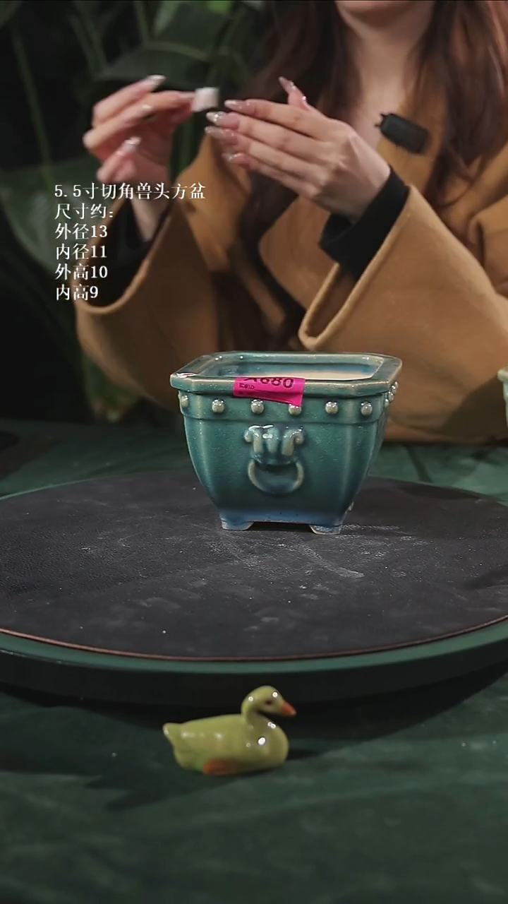 【石湾花盆】5.5寸切角兽头方盆680