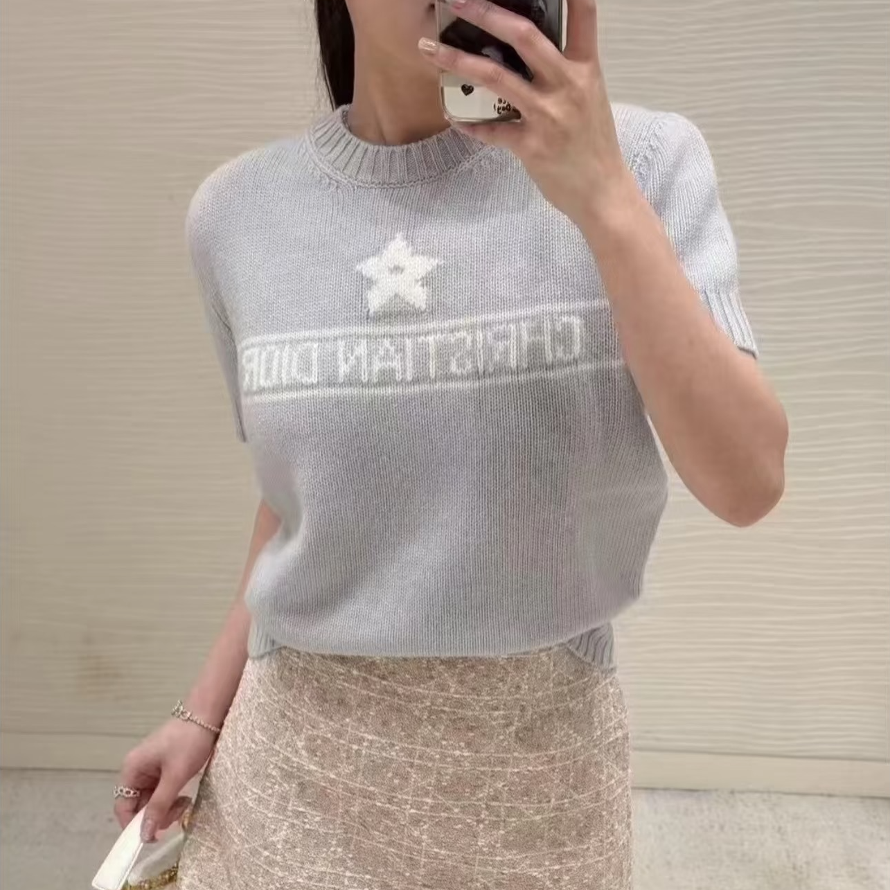 99新 DIOR/迪奥 250907/40码/幸运星logo提花圆领针织短袖