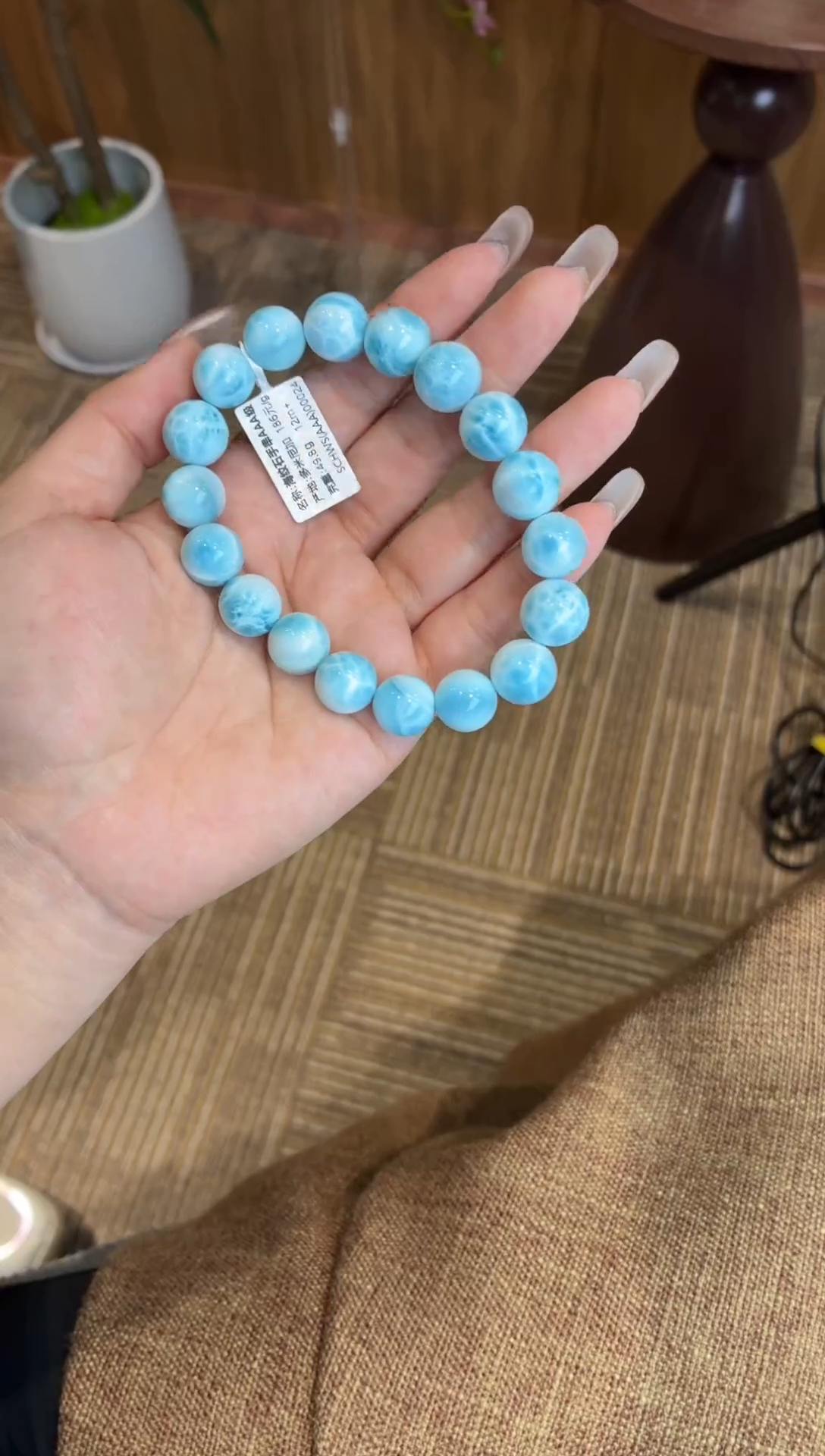 未镶嵌针钠钙石（海纹石）手串魔*书多米尼加海纹石12m+