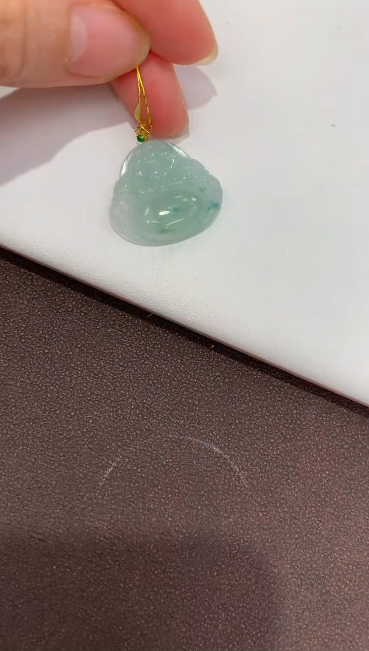 翡翠18K金镶嵌颈饰天然缅甸a货翡翠