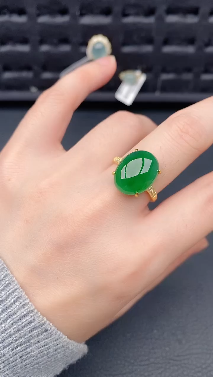 银S925镶嵌戒指翡翠天然a货翡翠279