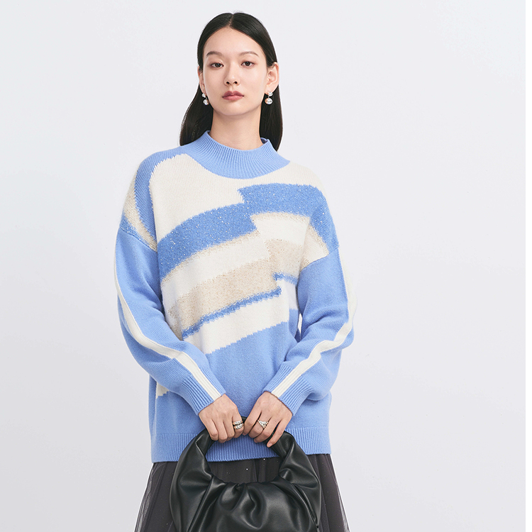 LY新款亮片女宽松型常规保暖衫渐变针织HYE45650363