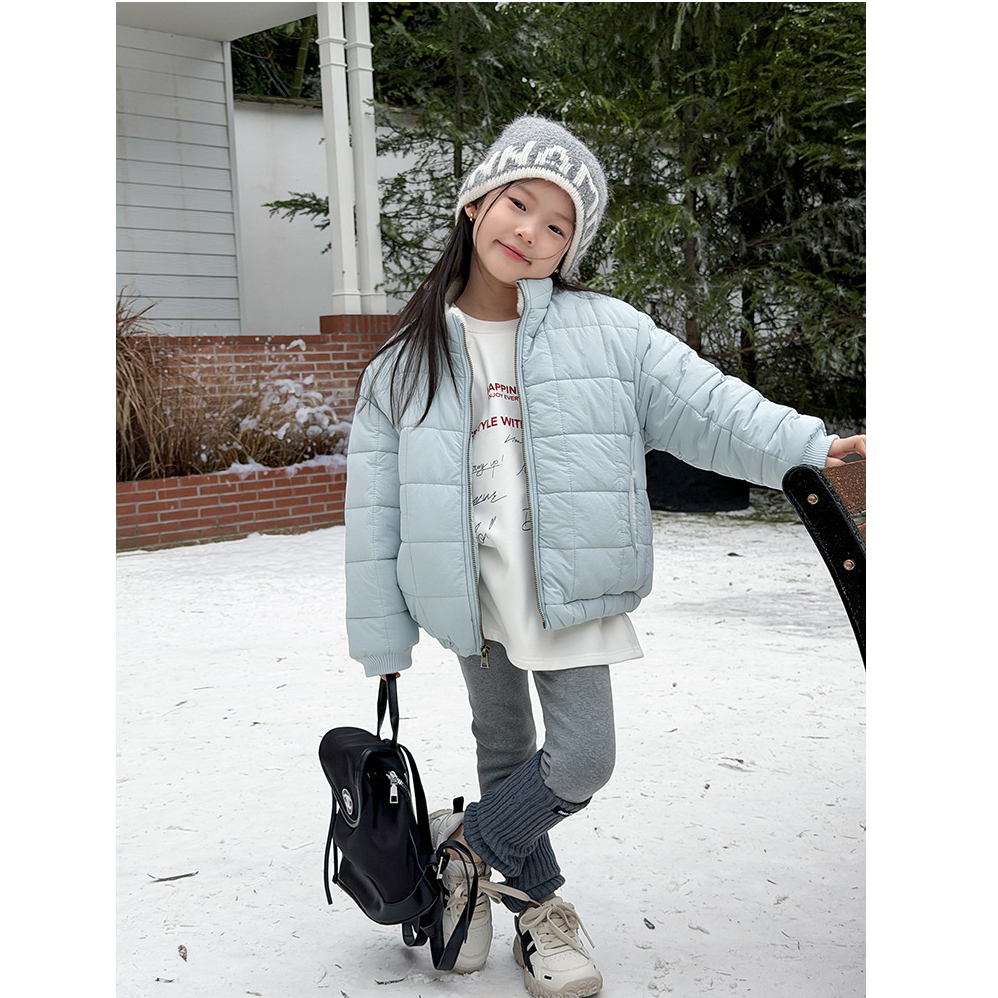 【夹棉加厚】冬季儿童抗风保暖棉衣方格立领棉服外套上衣25K058