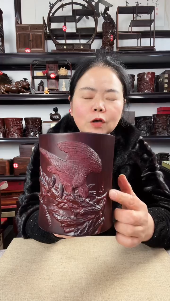 木老李红木工艺品大号大展宏图笔筒