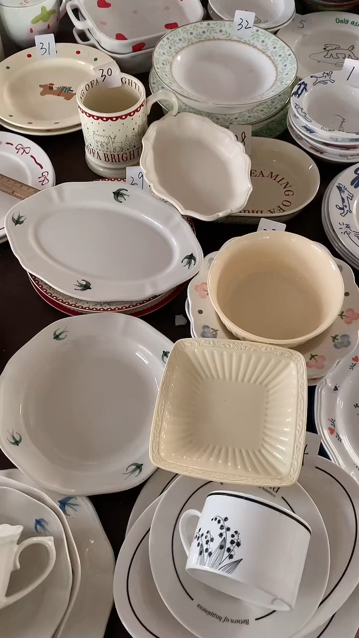 청微瑕燕子大号（椭圆+圆）+奶黄5.5寸碗+碟+奶黄椭圆