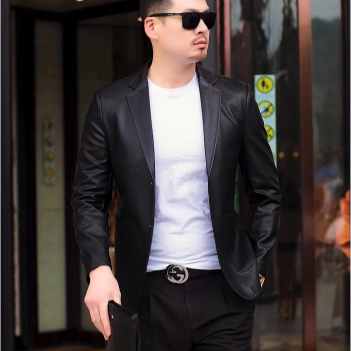 海宁春季新款男士经典帅气皮西服