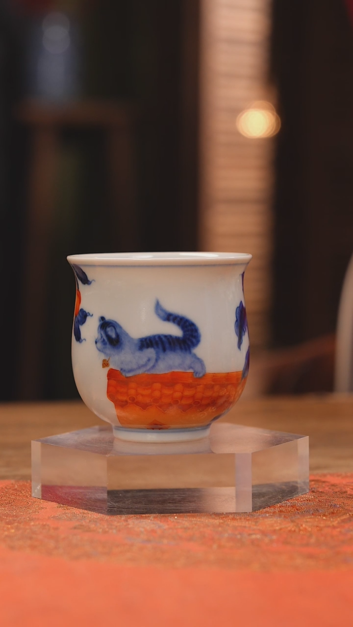 【闪购商品】杯团窑 柿柿如意猫玉兰杯