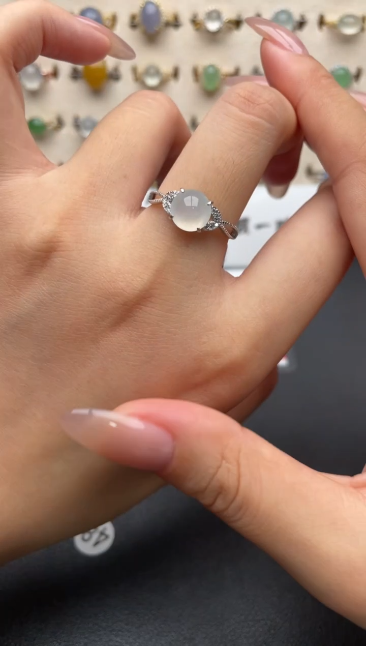 银S925镶嵌戒指翡翠一物一证一礼盒