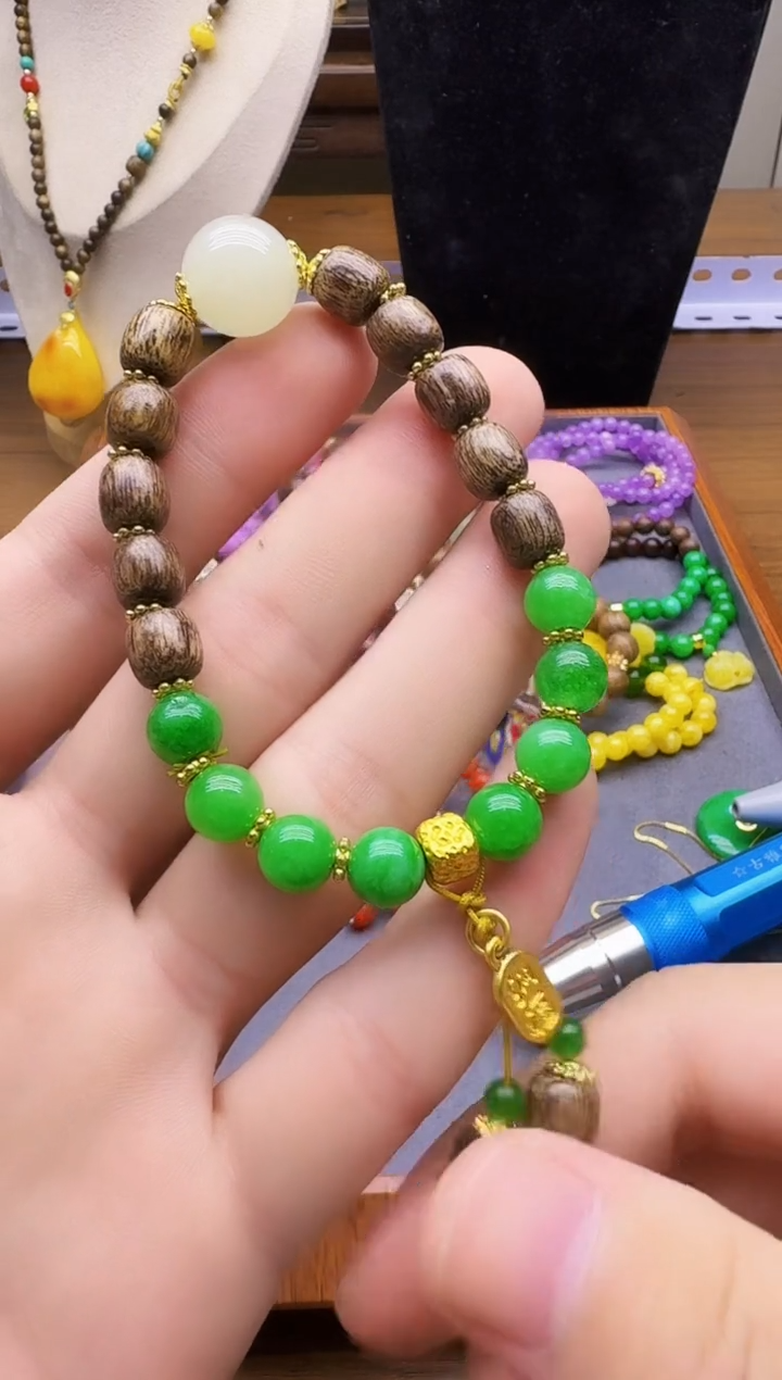 14K金镶嵌手链翡翠S127        