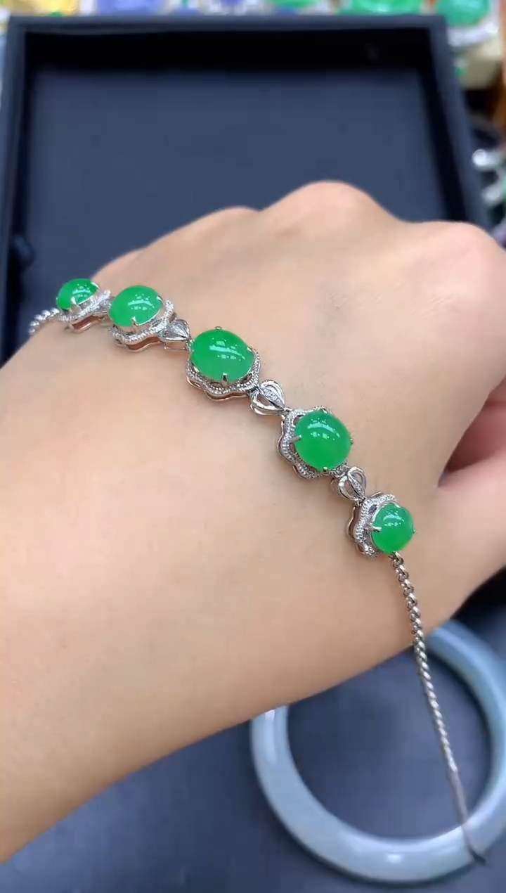 18K金镶嵌手链翡翠620-中国好珍宝