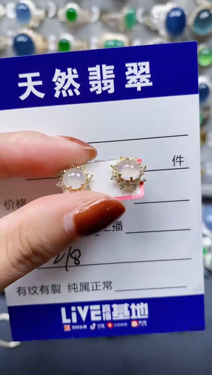 翡翠银S925镶嵌耳饰278