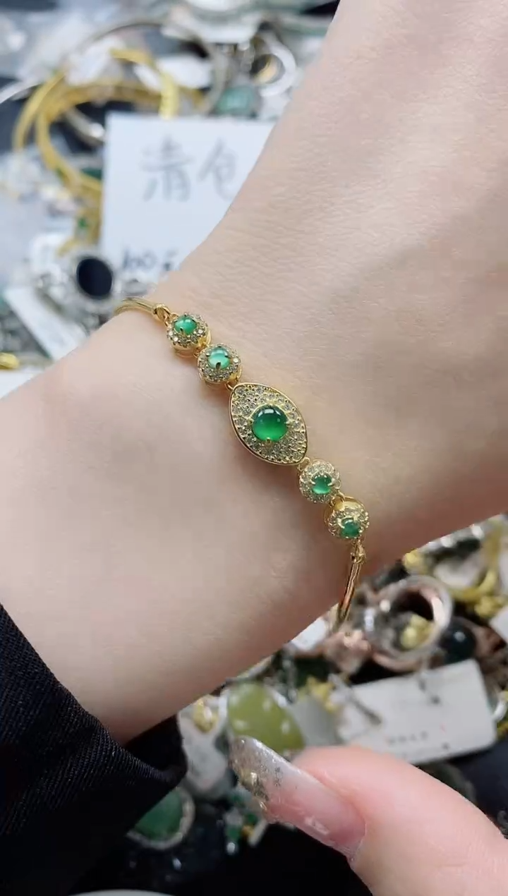 【闪购商品】翡翠手镯银S925镶嵌天然翡翠