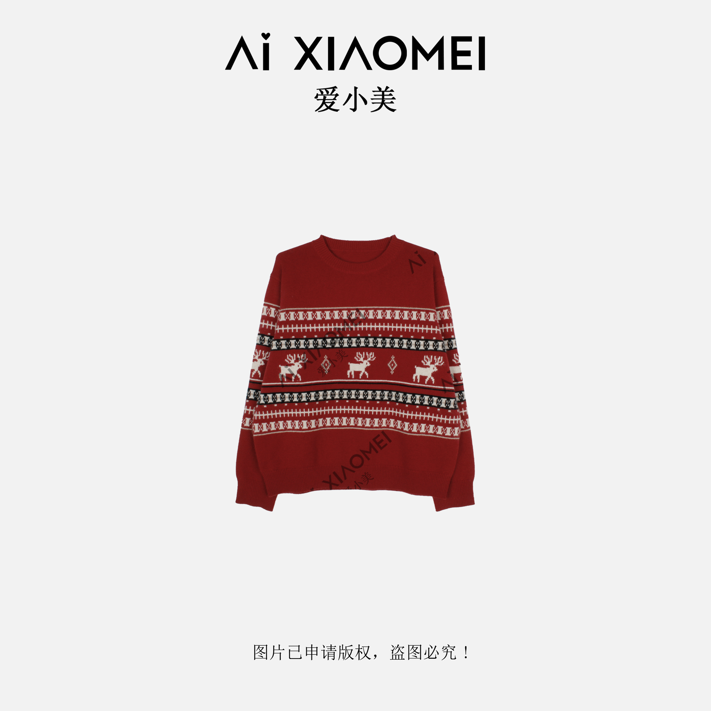 重磅麋鹿提花圆领套头T级100山羊绒加厚保暖针织毛衣YR08-1842