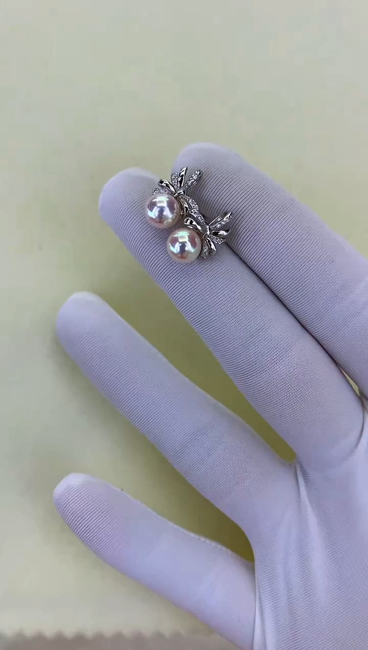 银S925镶嵌DA海水珍珠 GD238 耳钉 6-7