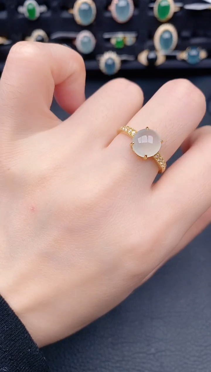 银S925镶嵌戒指翡翠天然a货翡翠577