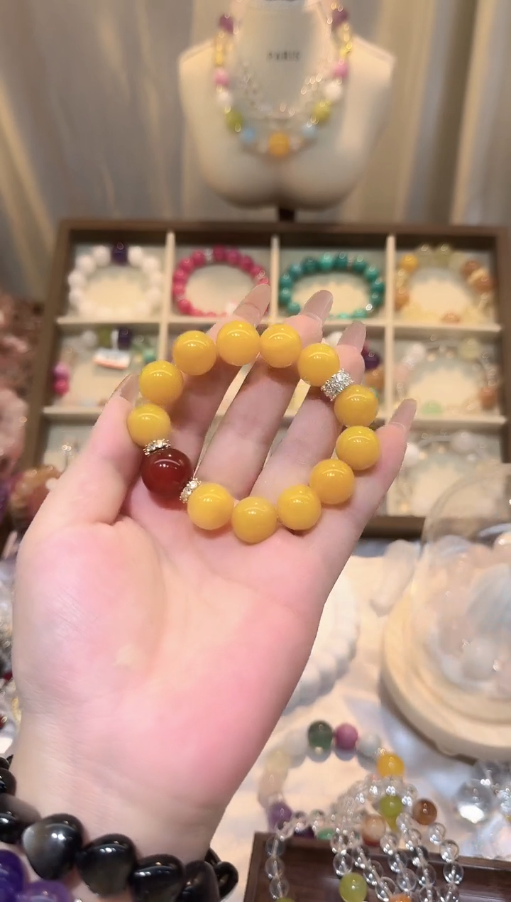 水晶手链未镶嵌黄+红手链