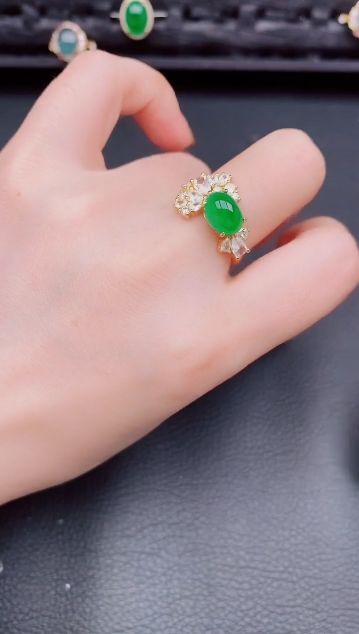 【闪购商品】翡翠戒指银S925镶嵌天然a货翡翠488