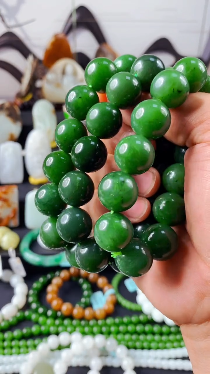 手串未镶嵌和田玉和田玉碧玉约16mm圆珠手串
