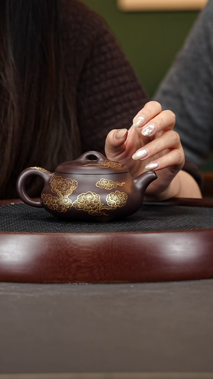 茶壶紫砂71YJB祥云描金矮石瓢