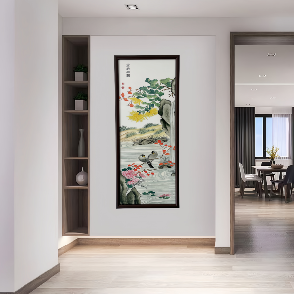 A44《金秋菊香》95*40装饰画木框玄关书房茶室客厅挂画