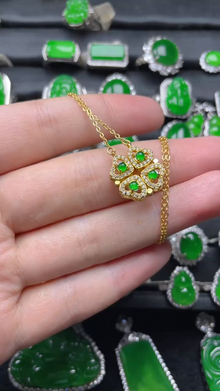 颈饰银S925镀金镶嵌翡翠翡翠