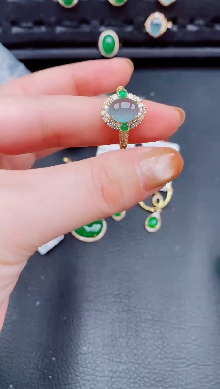 【闪购商品】翡翠戒指银S925镶嵌天然a货翡翠487