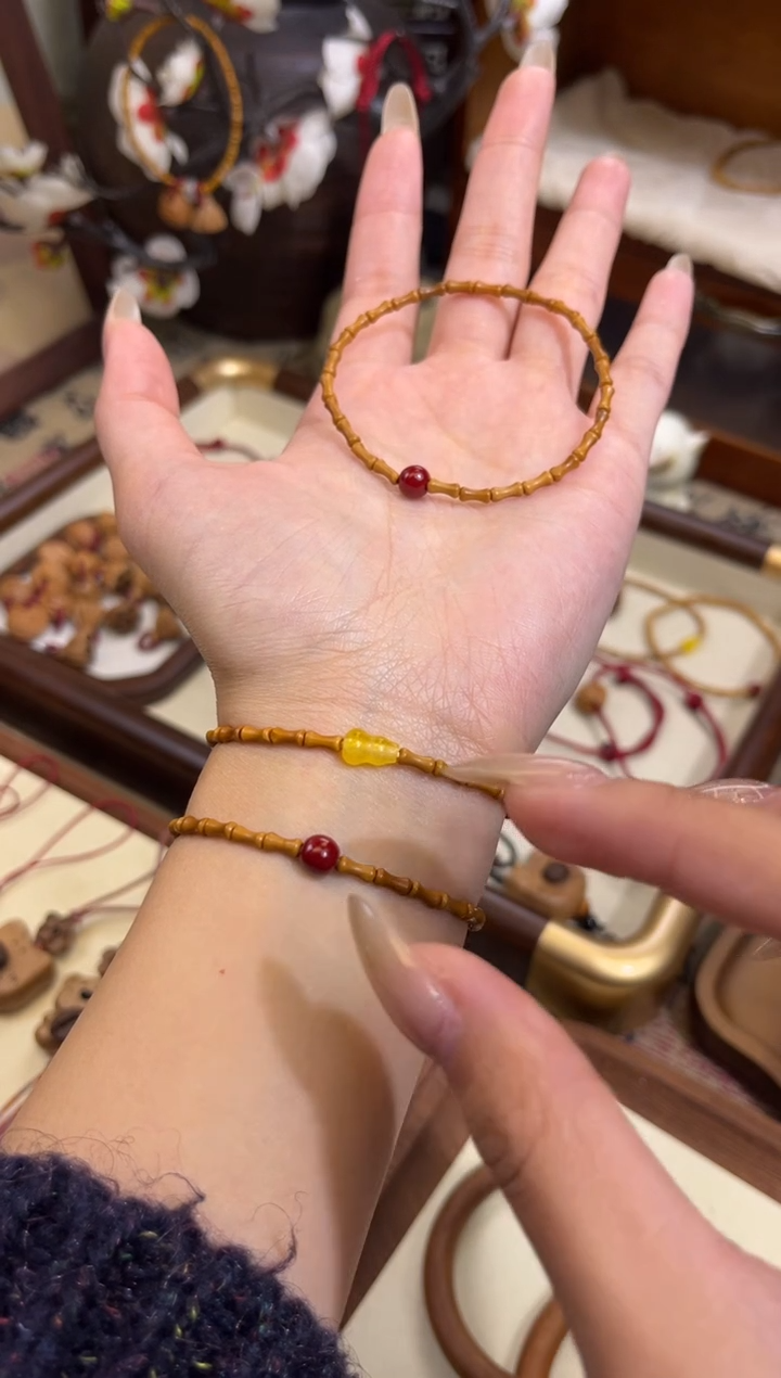 手串桃核【桃缘行】竹节「红色莎莎」桃木桃核辟、挡、驱、护 备注手围