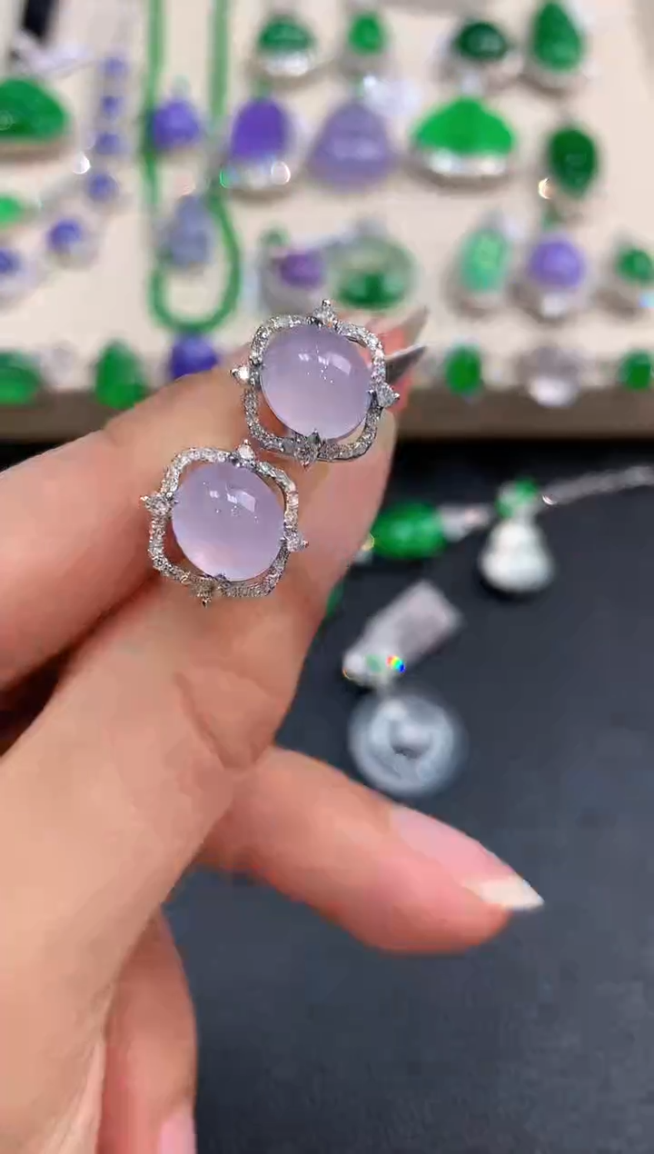 【闪购商品】翡翠耳饰18K金镶嵌m55 有色差