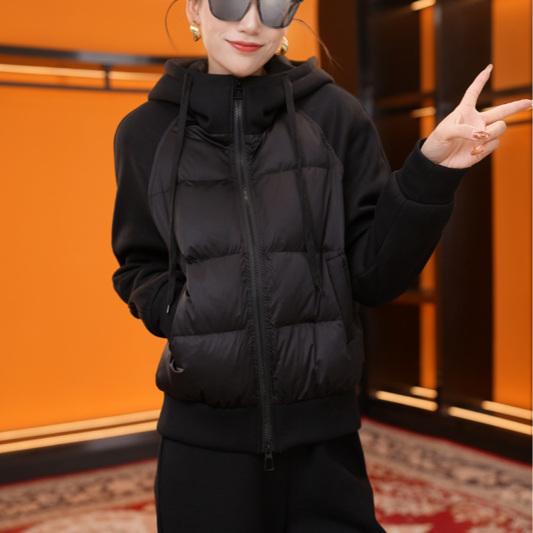 2026休闲风时尚套装女士连帽加厚羽绒上衣秋冬套装