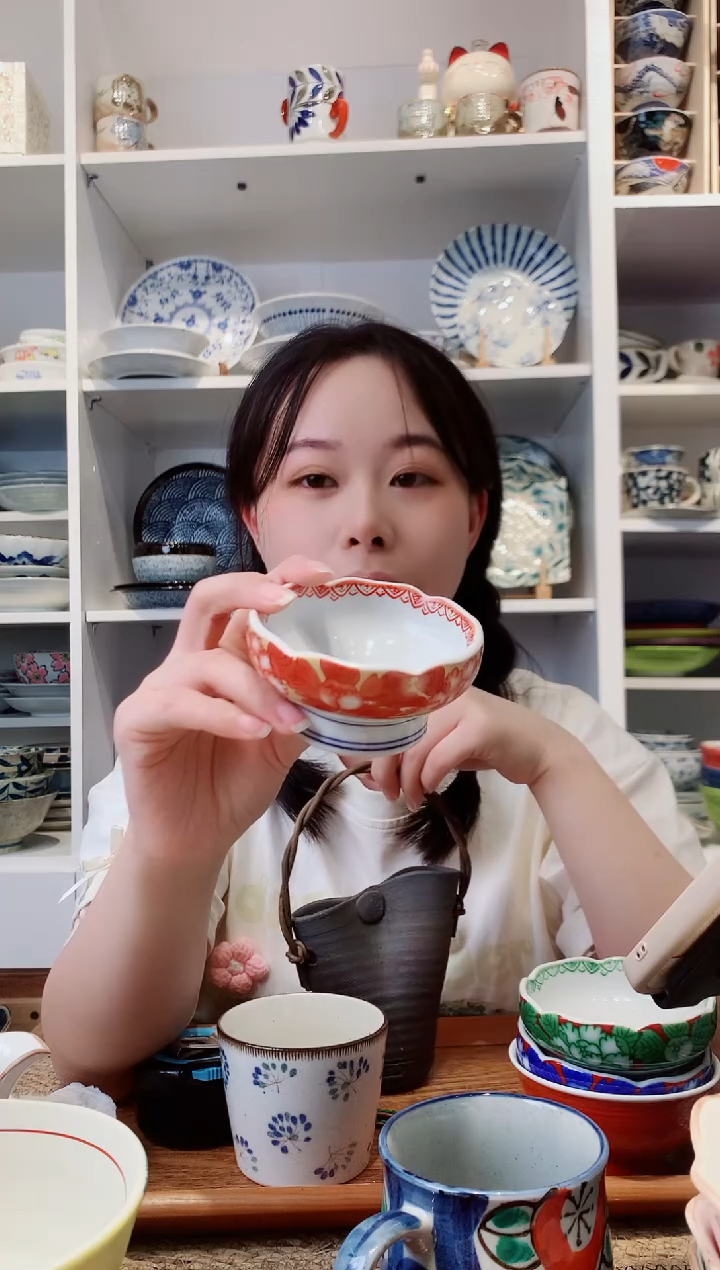 陶瓷【微瑕】红色高脚小碟