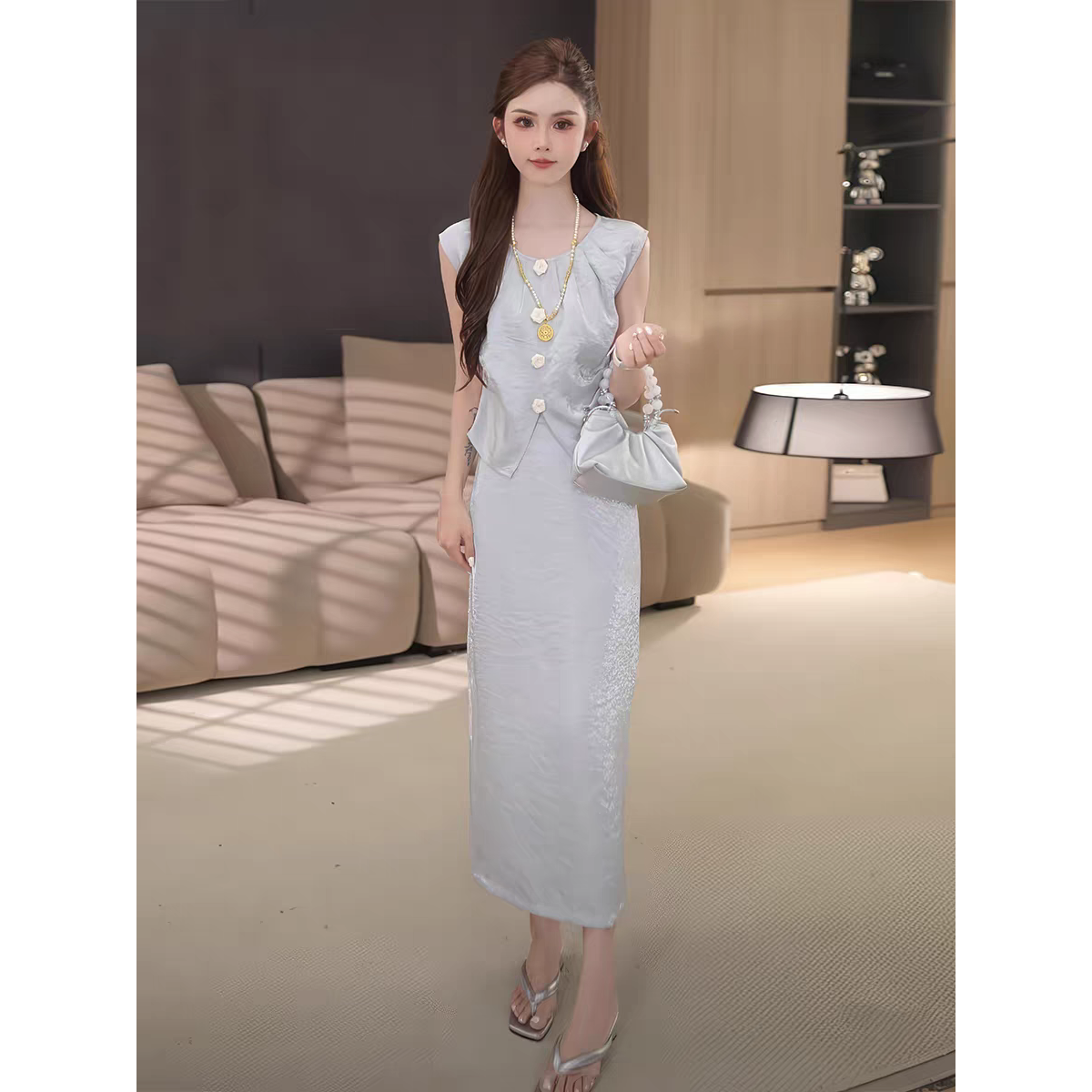 2025夏季新款时尚气质高级感复古极简百搭无袖上衣半身裙两件套女